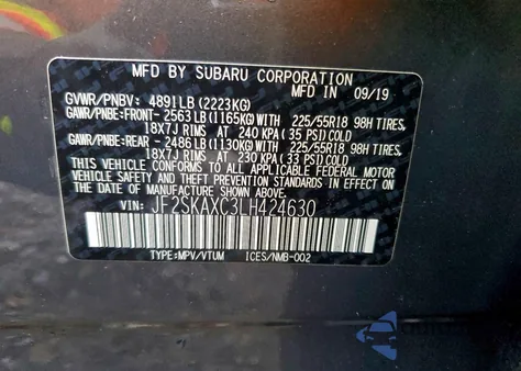 2020 Subaru Forester Touring z USA, uszkodzony, nr VIN JF2SKAXC3LH424630